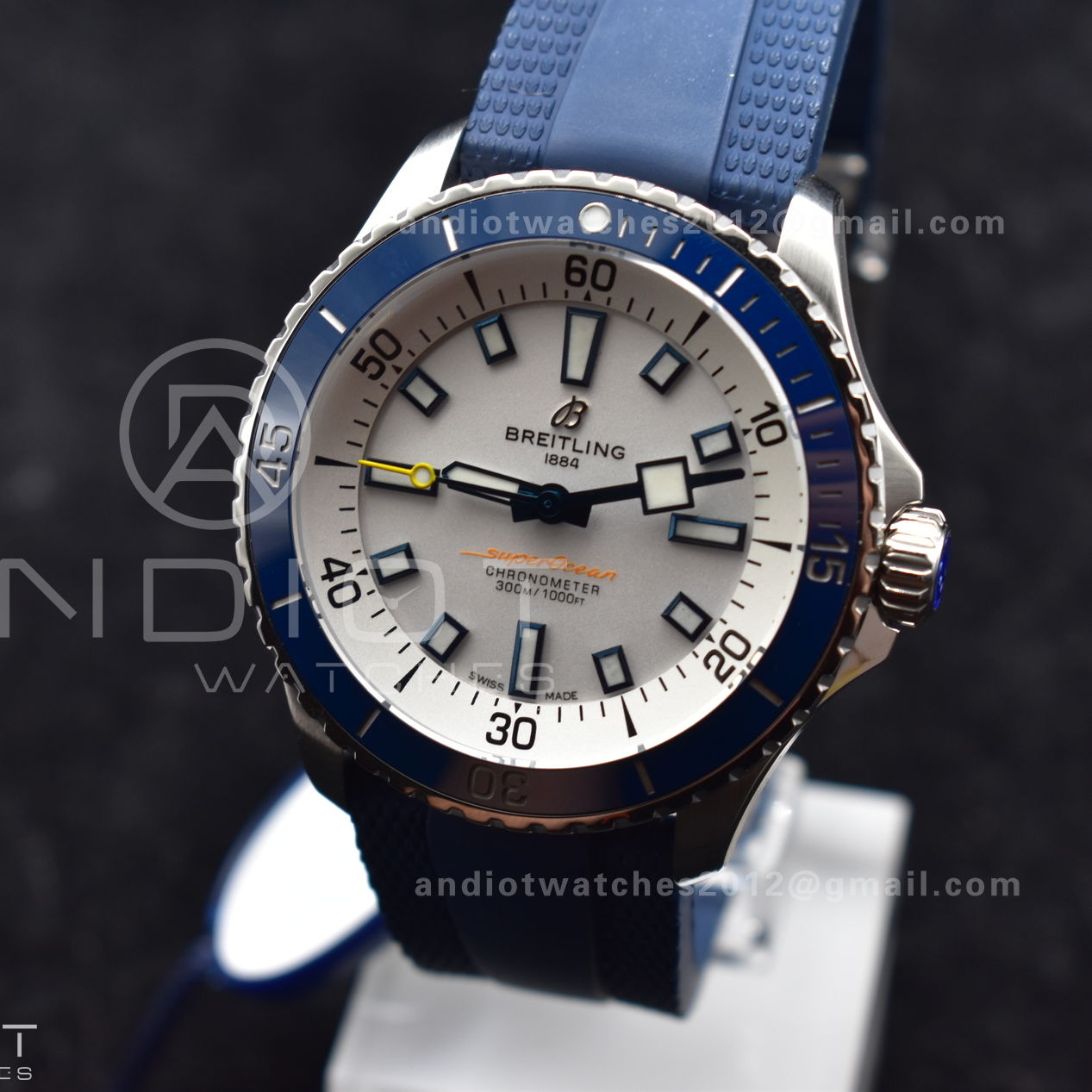 SuperOcean Automatic 42 SS BLSF 1:1 Best Edition White Dial on Blue Rubber Strap A2824